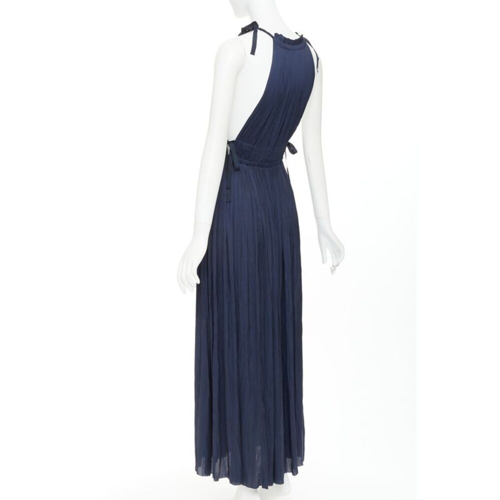 ULLA JOHNSON midnight blue pleated halter neck drawstring tie midi dress US0 XS - Picture 7 of 9
